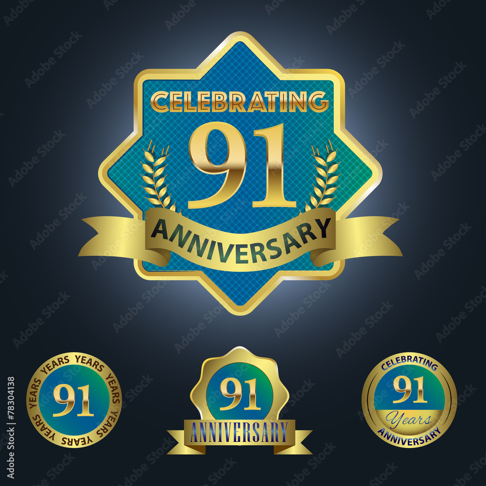 Celebrating 91 Years Anniversary - Blue seal with golden ribbon Celebrating 91 Years Anniversary - Blue seal with golden ribbon