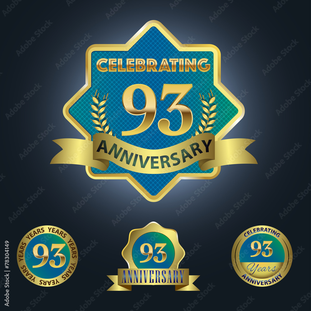 Celebrating 93 Years Anniversary - Blue seal with golden ribbon Celebrating 93 Years Anniversary - Blue seal with golden ribbon