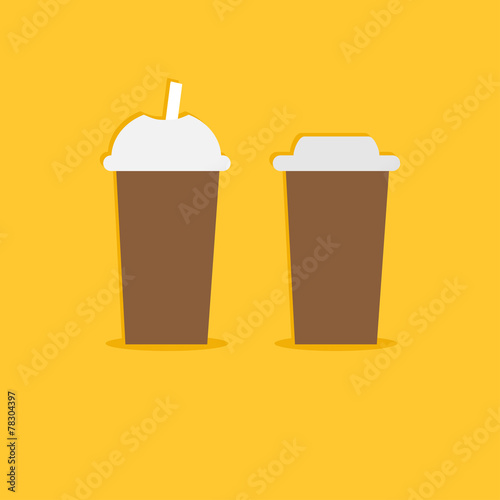 Two disposable coffee paper cups icon. Flat design
