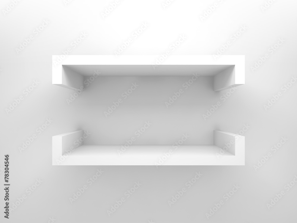 3d design element, empty white shelf with soft shadows 3d design element, empty white shelf with soft shadows