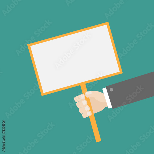 Hand holding rectangular paper blank sign plate Template Flat 