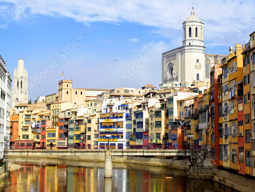 Gerona, Catalonia, Spain: Cathedral and colorful houses