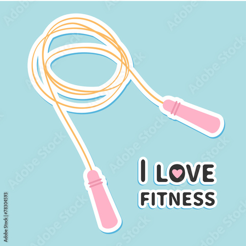 Skipping jumping rope I love fitness icon Sport background Flat 