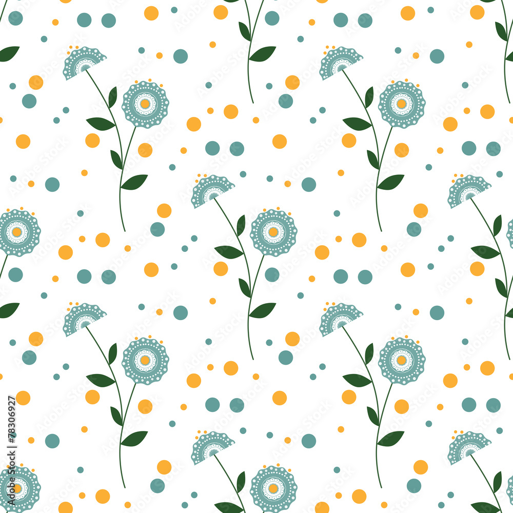 Seamless floral pattern with cute cartoon flowers background
