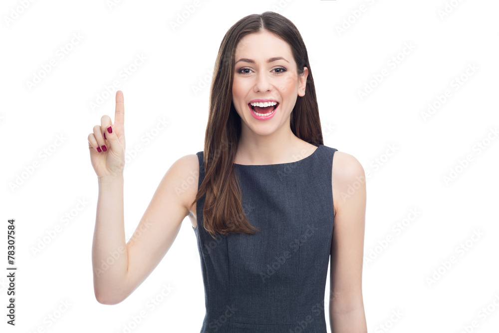 Attractive woman pointing up Attractive woman pointing up