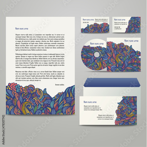 Business artworks with colored floral pattern.