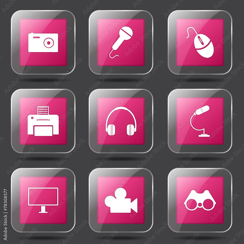 Electronic Equipment Square Vector Pink Icon Design Set Electronic Equipment Square Vector Pink Icon Design Set