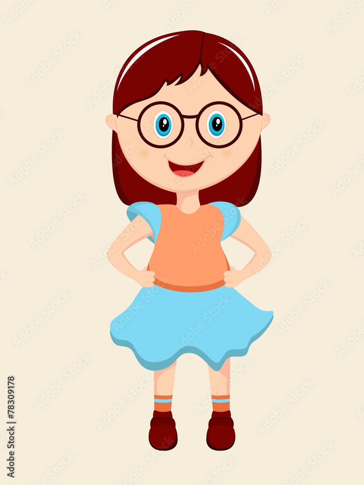 Cartoon of a cute smiling girl in stylish pose. Cartoon of a cute smiling girl in stylish pose.