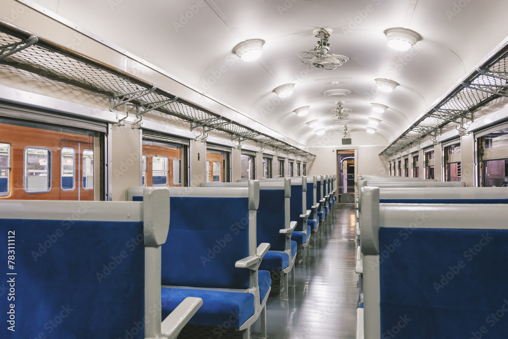 Fototapeta premium Train Interior with seat in row, Travel Transportation concept