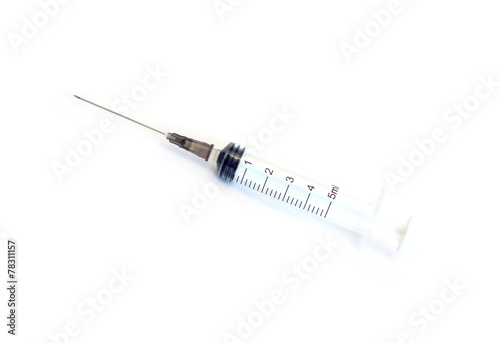 Used plastic disposable medical syringe with needle isolated