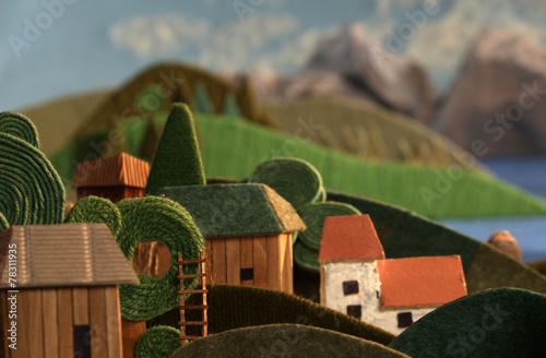 Village houses in mountains closeup