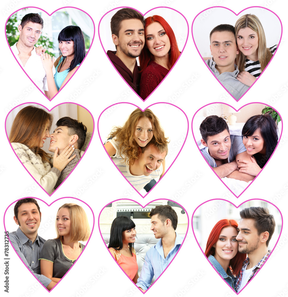 Fototapeta premium Happy loving couples portraits in collage