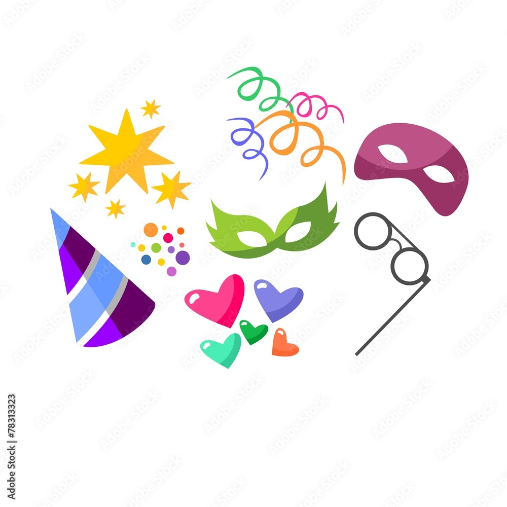 Illustration set colorful objects of carnival, party, birthday