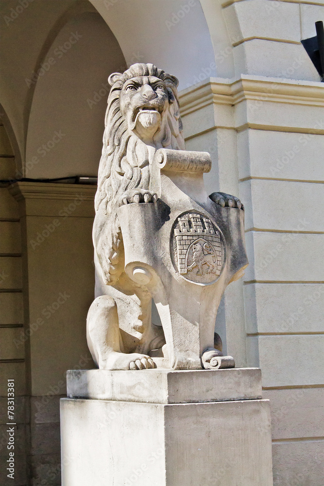 statue of a lion with shield in Lviv, Ukraine Stock Photo | Adobe Stock