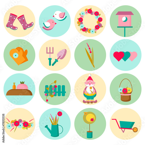 Gardening and spring time icon set.