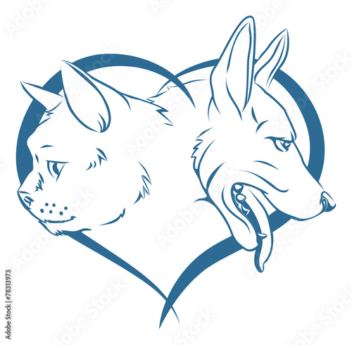 Cat and dog heart concept
