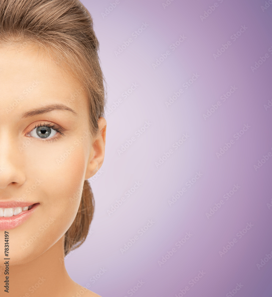 close up of beautiful young woman half face
