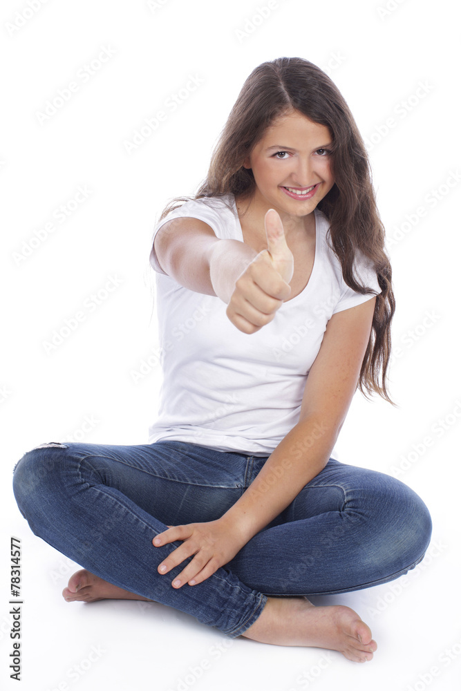 Junges Mädchen mit Daumen hoch Junges Mädchen mit Daumen hoch