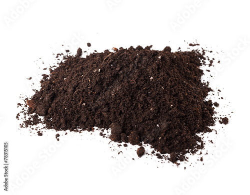 Pile heap of soil humus isolated on white background photo