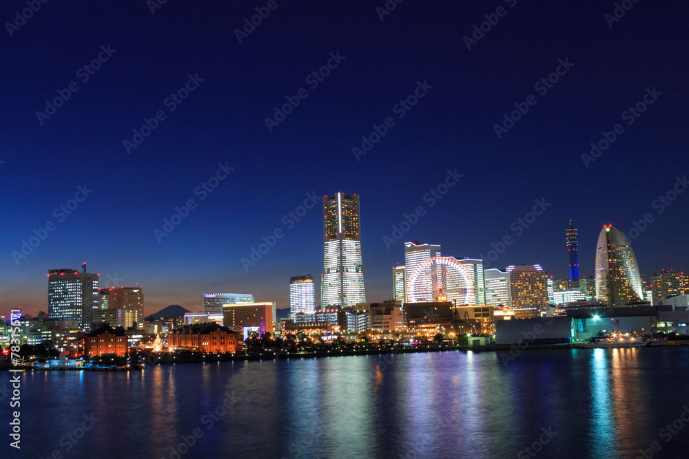 Minatomirai 21 area in the twilight in Yokohama, Japan