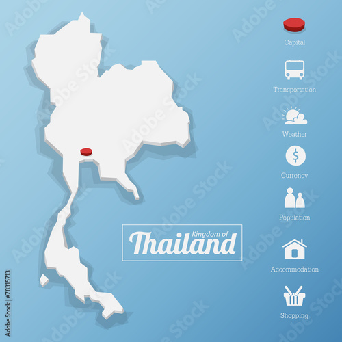 Kingdom of Thailand map with tourism icon in flat design