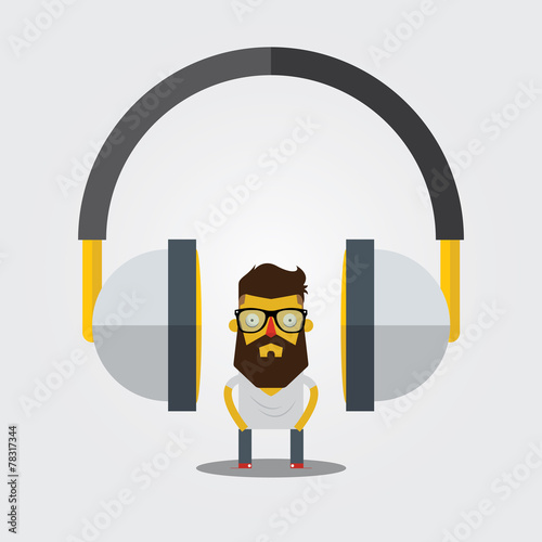 Hispter and headphone. Vector. Illustration