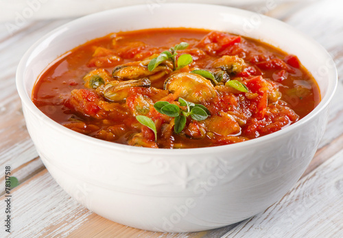 Bowl of  seafood soup