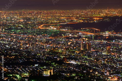 Osaka and Kobe at night  View from the Kukuseidai of Mt.Maya