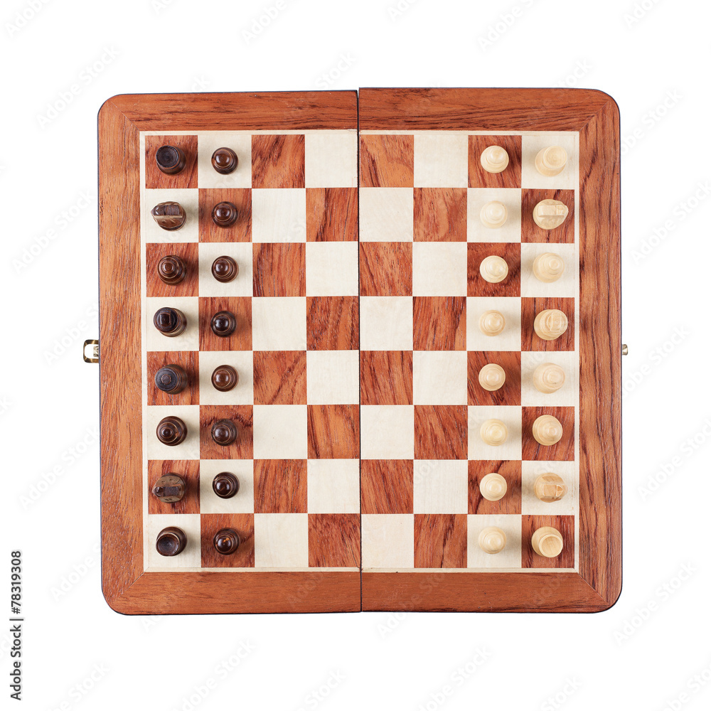 chess board with figures isolated over white background