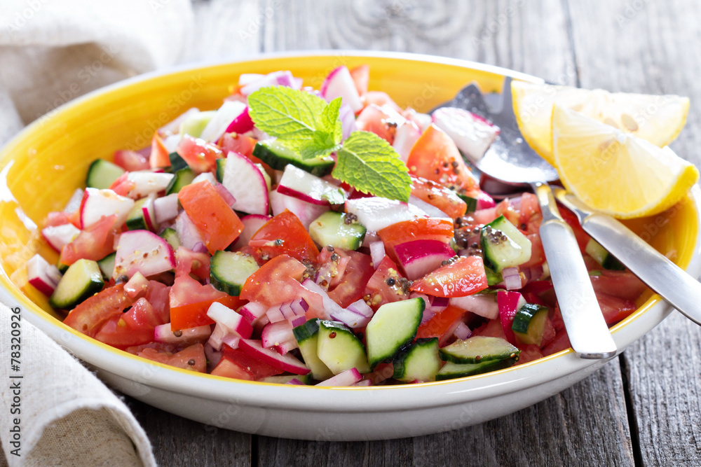 Fresh vegetable salad with mustard dressing Fresh vegetable salad with mustard dressing