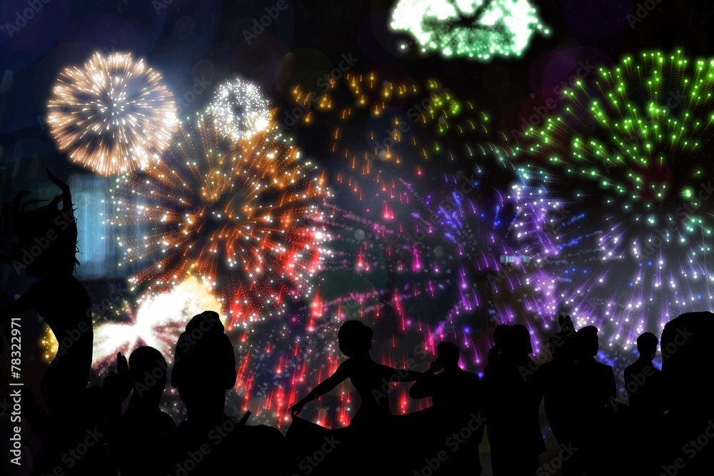 Composite image of silhouette of cheering people Composite image of silhouette of cheering people