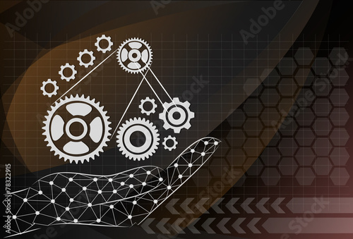 hand hold gear on background technologies, management concept.