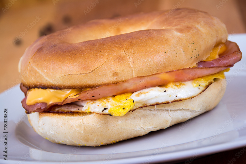 Ham Cheese and Egg Breakfast Bagel Sandwich Ham Cheese and Egg Breakfast Bagel Sandwich