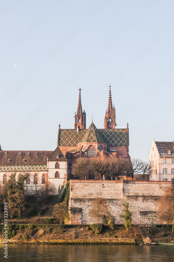 Basel, Altstadt, Rhein, Münster, Kirche, Pfalz, Winter, Schweiz