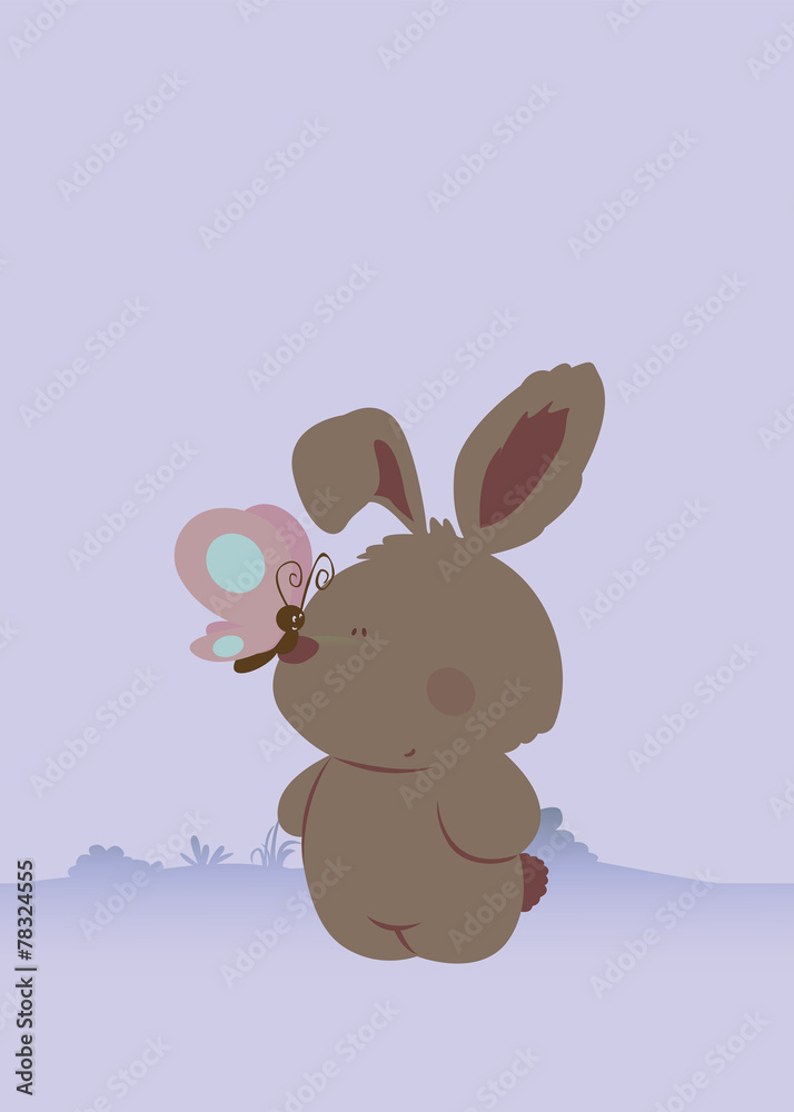 Obraz premium sweet bunny with butterfly on his nose