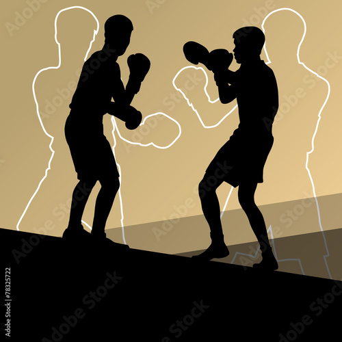 Boxing active young men box sport silhouettes abstract backgroun