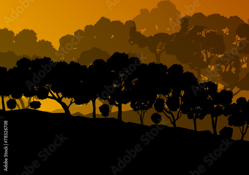 Ecology forest vector background concept with many detailed tree