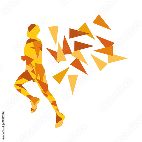 Marathon runner abstract vector background concept made of fragm