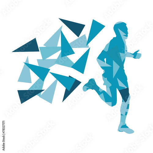 Marathon runner abstract vector background concept made of fragm