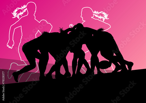 Rugby player active young women sport silhouettes abstract backg
