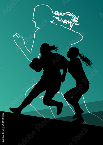 Rugby player active young women sport silhouettes abstract backg