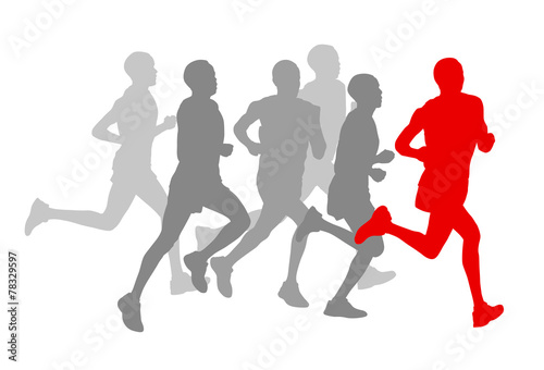 Winner finish vector background and group of runners concept