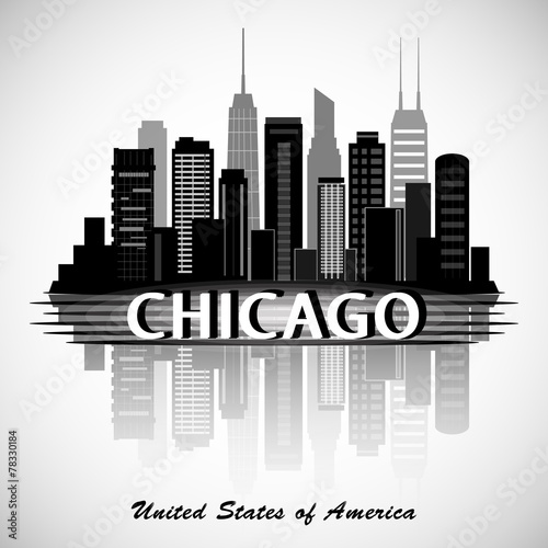 Chicago Illinois city skyline silhouette. Typographic Design