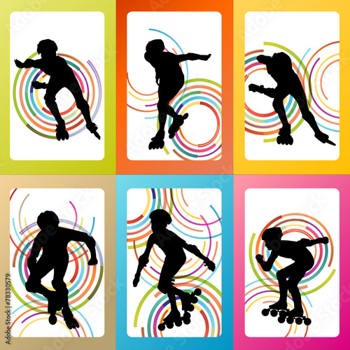 Roller skating silhouettes vector background winner