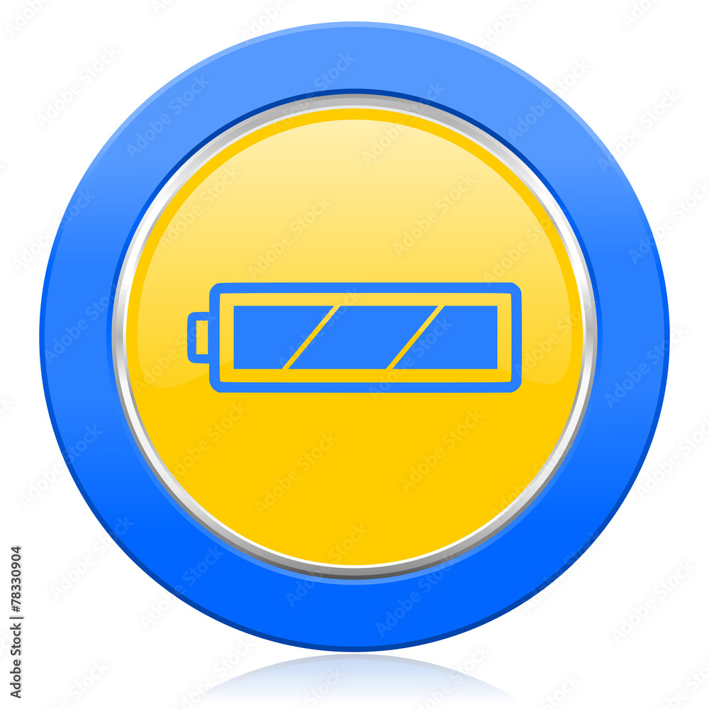 battery blue yellow icon charging symbol power sign