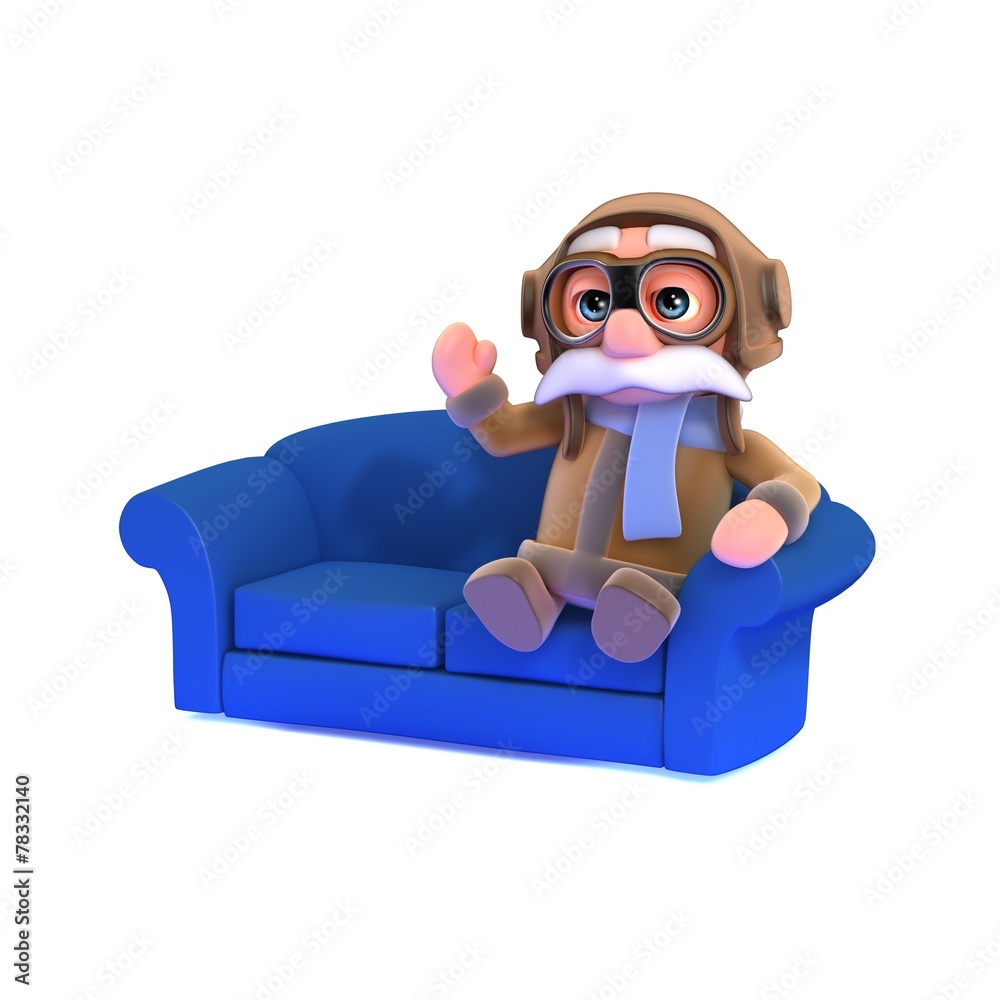 3d Pilot sits on a sofa