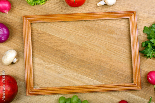 Fototapeta Naklejka Na Ścianę i Meble -  Summer frame with fresh organic vegetables and fruits