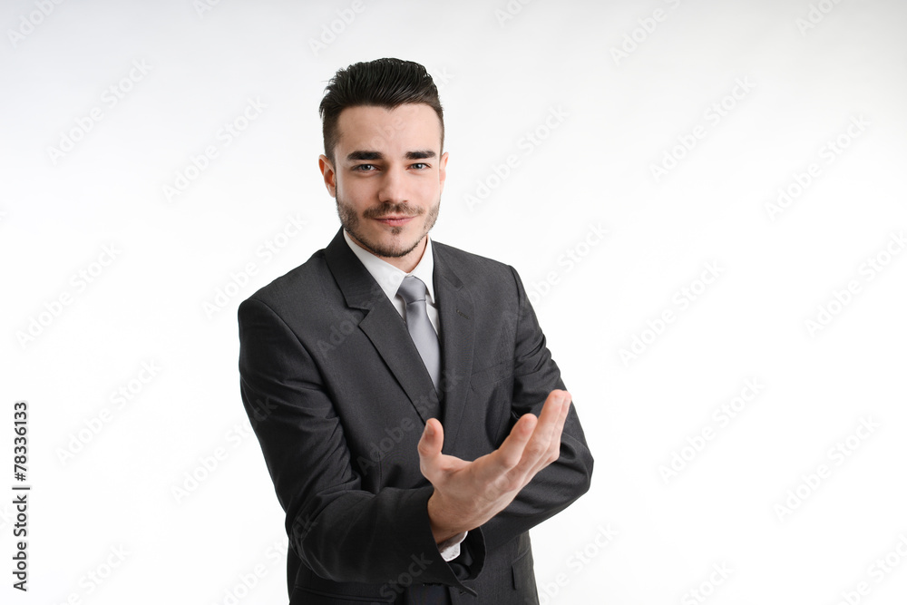 isolated young business man positive attitude with his hands isolated young business man positive attitude with his hands