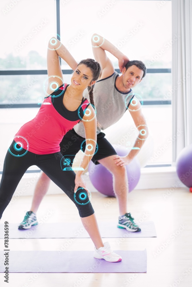 Obraz premium Two people doing power fitness exercise at yoga