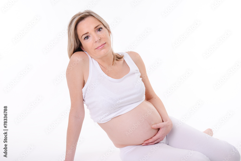 isolated cheerful mature forty years old pregnant woman isolated cheerful mature forty years old pregnant woman